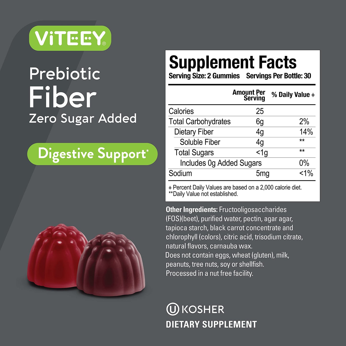 Prebiotic Fiber Gummies for Adults, 4g - Zero Sugar Added - Fiber Supplement Gummies for Digestive Health Regularity & Natural Weight Support - Vegan, Gelatin Free - Chewable Fruit Flavored Gummy