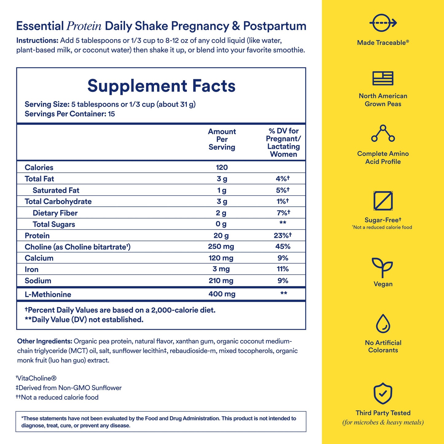 Ritual Prenatal Vegan Plant Based Protein Powder: Choline to Support Pregnancy, Postpartum, & Lactation, 20g Organic Pea Protein from Regenerative Farms in USA, Sugar Free†, Vanilla, 1 Lbs