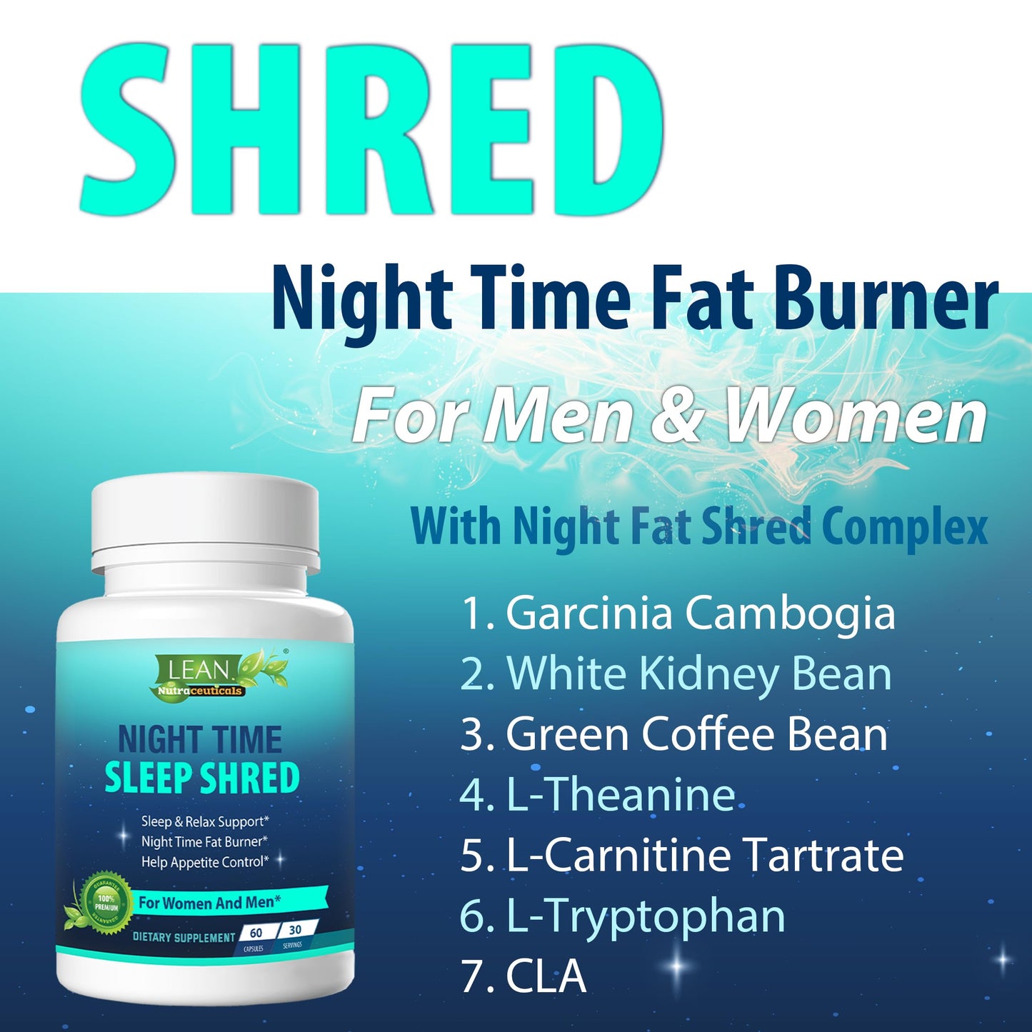 Weight Loss Sleep Aid Night Time Shred Fast Fat Burner, Melatonin L-theanine Cla Ashwagandha Valerian Root 5HTP Pill, Appetite Suppressant Metabolism Booster Calm Supplement for Women Men, 60 Capsule