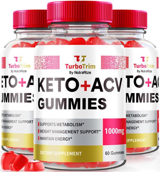 NutraRize (Pack of 3 Official TurboTrim Keto+ACV Gummies for Weight Loss, All Natural Apple Cider Vinegar, Keto+ACV Reviews (180 Gummies)