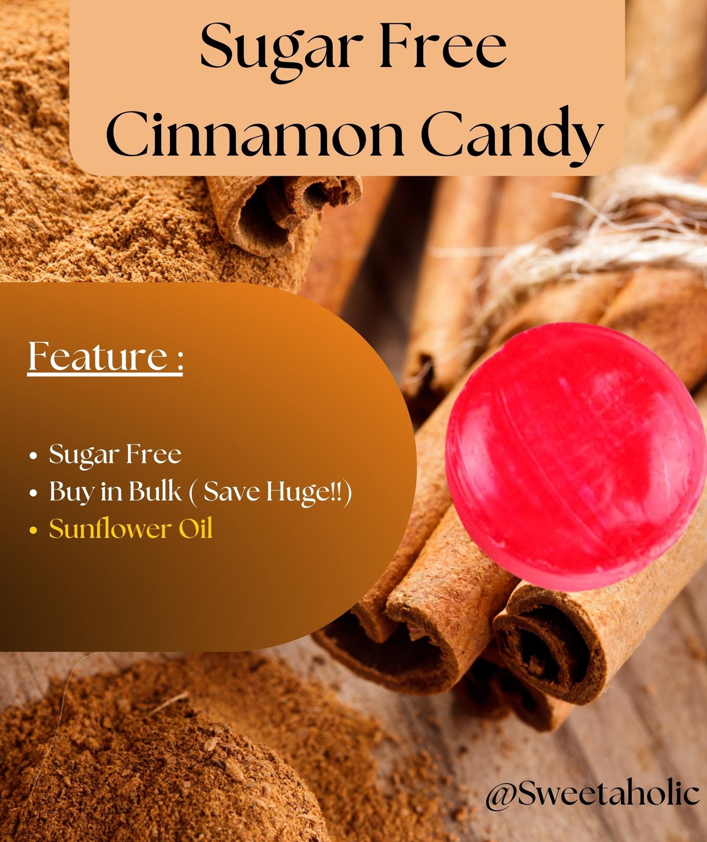 Sweetaholic Sugar Free Cinnamon Candy 6 Pounds  Individually Wrapped Candy  Zero Sugar  Best for Diabetic Adults  Low Calorie