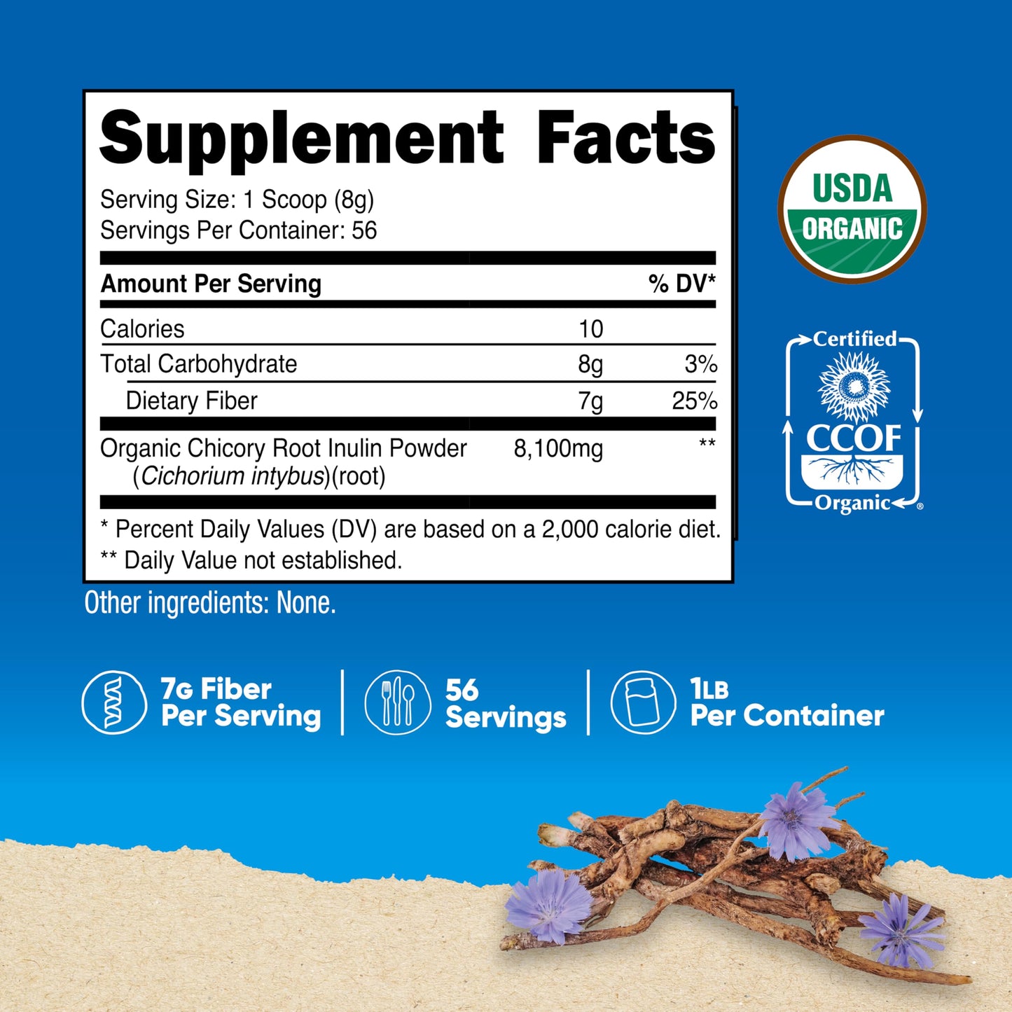Nutricost Organic Inulin Powder 1LB (454 Grams) 7 Grams of Fiber Per Serving - from Chicory Root - Certified USDA Organic