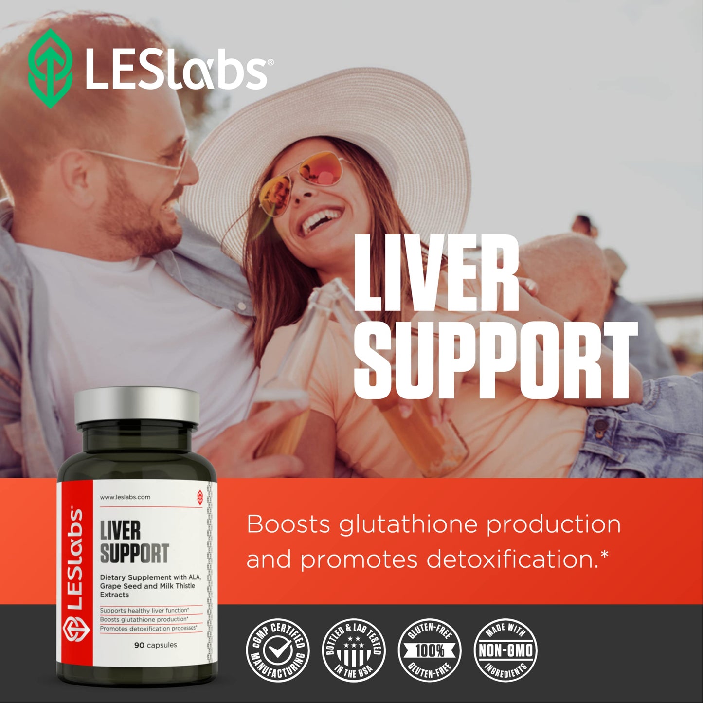 LES Labs Liver Support - Promotes Healthy Liver Function, Glutathione Production & Detoxification - Milk Thistle, NAC, ALA & Dandelion Extracts - Non-GMO Supplement - 90 Capsules
