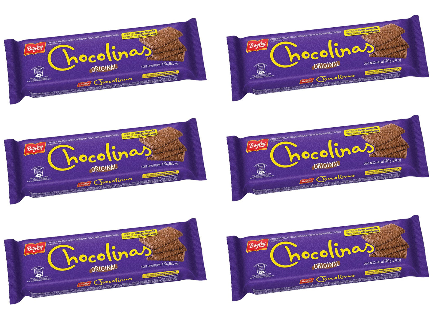 CHOCOLINAS CHOCOLATE COOKIES  GALLETITAS SABOR CHOCOLATE  170 G6 OZ EACH 6 PACK  IMPORTED FROM ARGENTINA