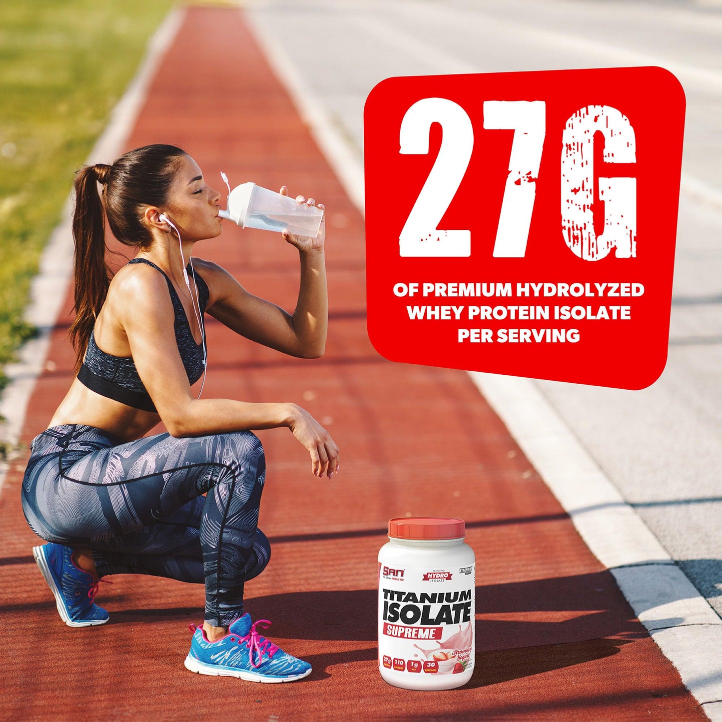 SAN Titanium Isolate Supreme Whey Protein Powder - Strawberry Yogurt Flavor, 1.99 lbs, 27g Protein, 1g Carbs, 30 Servings, Low-Calorie, Muscle Recovery