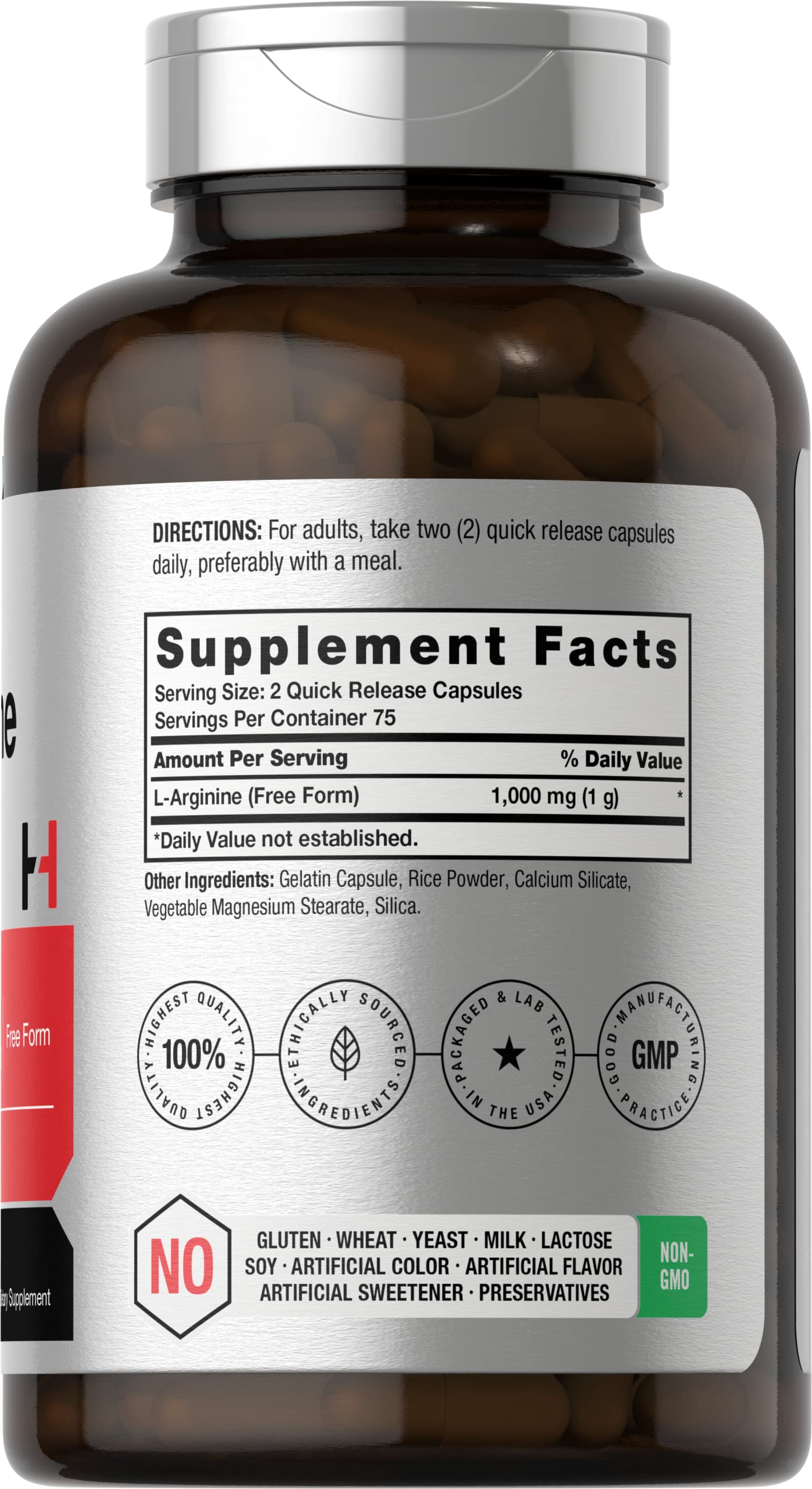 Horbäach L Arginine 1000mg Capsules | 150 Powder Pills | Free Form | Non-GMO & Gluten Free Supplement