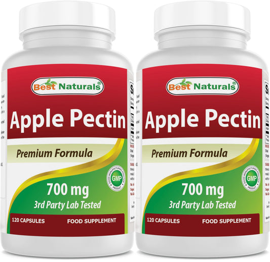 Best Naturals Apple Pectin 700 mg - Dietary Fiber - Intestinal Support - 120 Capsules (120 Count (Pack of 2))