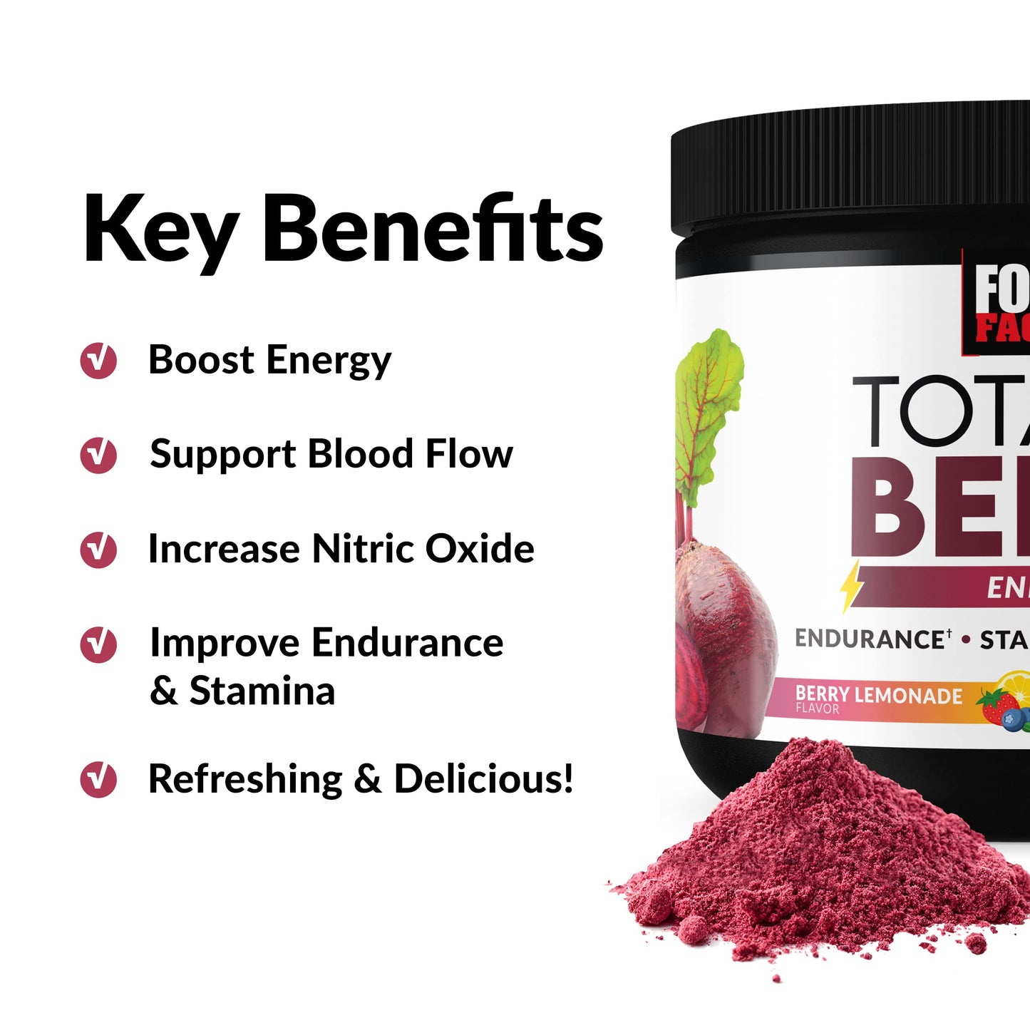 FORCE FACTOR Total Beets Energy Drink Mix 2-Pack, Superfood Beet Root Powder, Nitrates to Boost Energy, Support Circulation, Blood Flow, Nitric Oxide and Stamina, Heart Health Supplement, 60 Servings