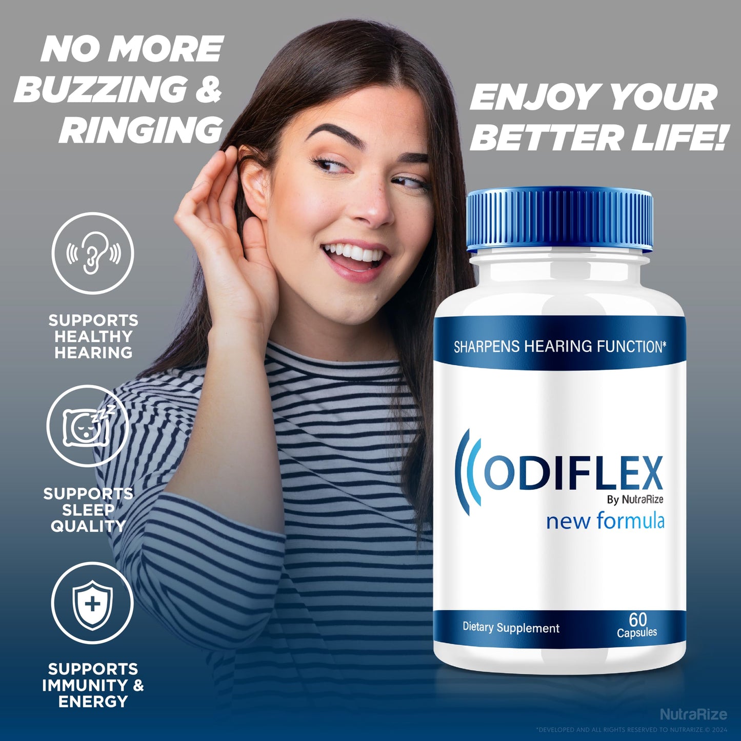 NutraRize (2 Pack) Odiflex Capsules, Premium Ear Health Formula, All-Natural Supplement to Protect The Inner Ear, Official Hearing Support Pills, Odi Flex Reviews (120 Capsules)