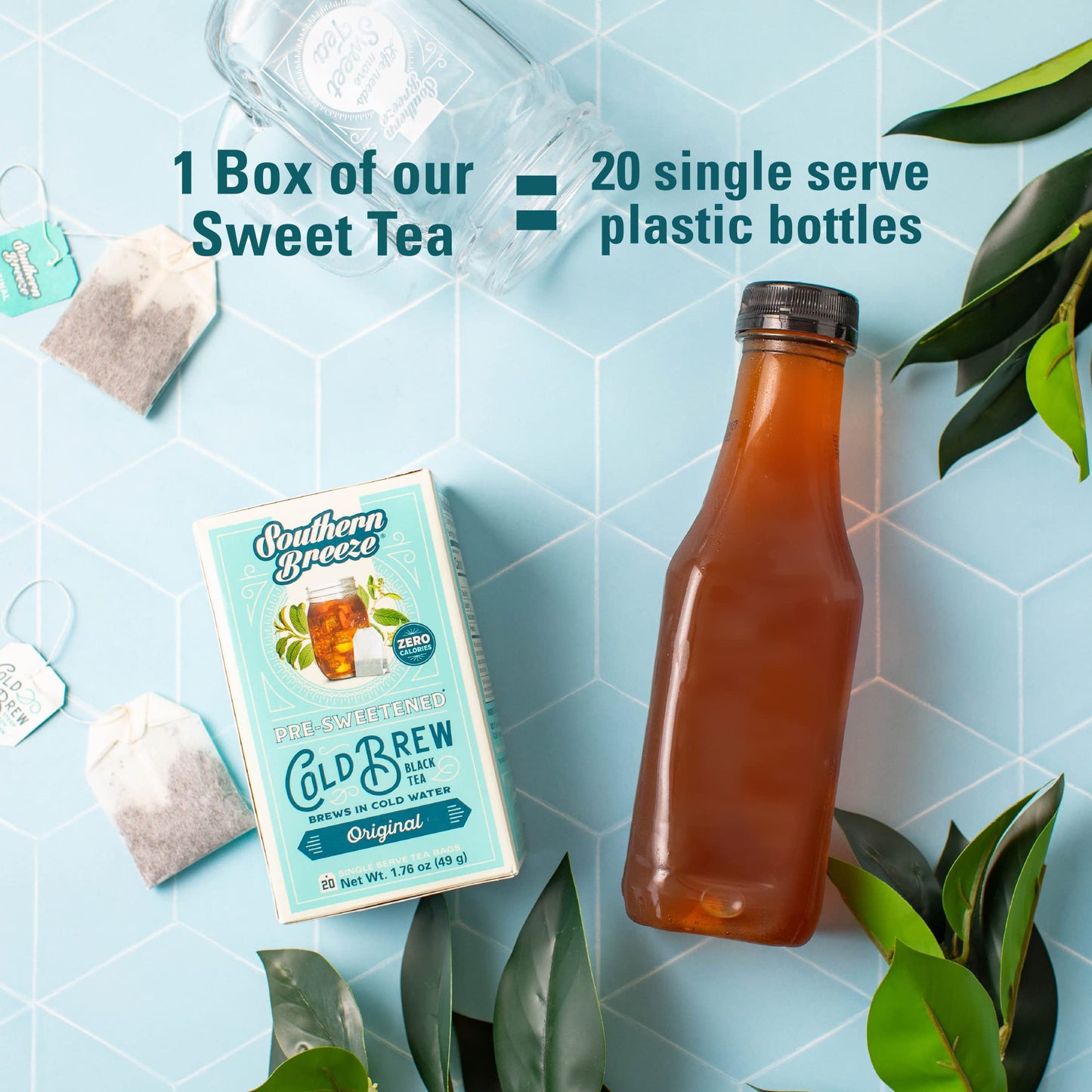 Southern Breeze Cold Brew Sweet Tea Variety Pack Iced Tea with Black Tea and Zero Carbs Zero Sugar 20 Individually Wrapped Tea Bags Pack of 4 Original Raspberry Peach and Half  Half