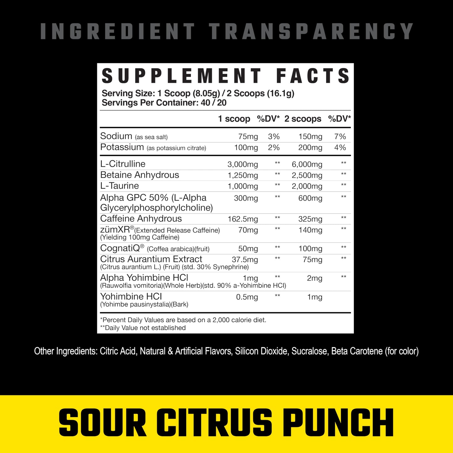 Axe & Sledge HWMF Pre-Workout Powder - 20/40 Servings - Caffeine, L-Citrulline, Betaine (20/40 Servings, Sour Citrus Punch)