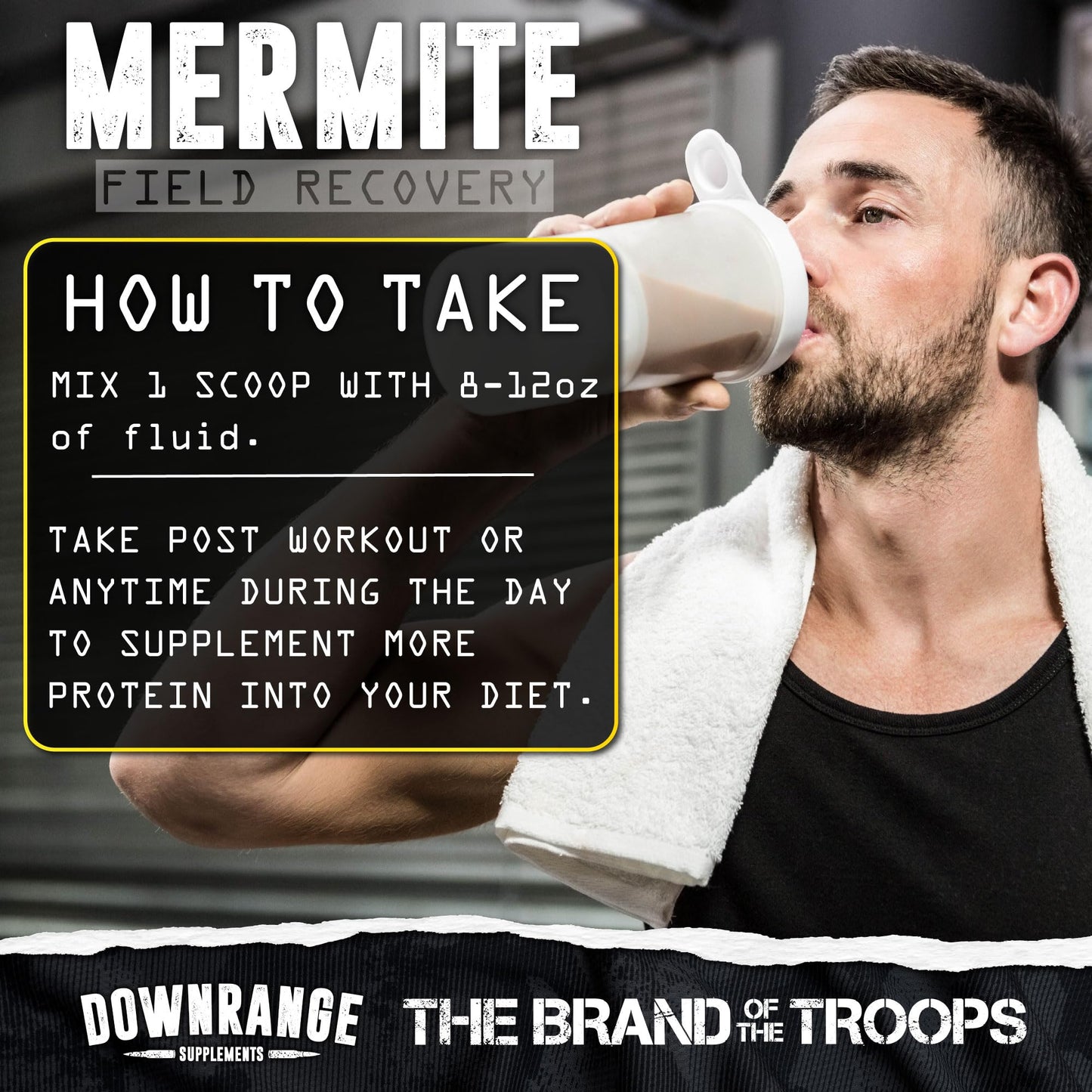 DownRange Mermite Whey Protein Powder, Post Workout Muscle Recovery and Energy Support, Drink Mix Supplement with 20g Whey Protein, 9g Amino Acid, 30 Servings (Banana)