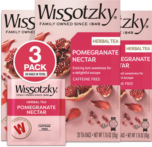 Wissotzky Pomegranate Herbal Tea 3 Pack  60 Tea Bags  Antioxidant Rich  Caffeine Free Tea