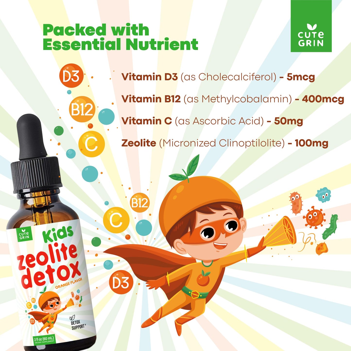 Zeolite Detox Drops for Kids - Advanced Detox Liquid Supplement with Clinoptilolite Zeolite - Toddlers Children's Natural Health Support to Clean Toxins - Gluten Free Sugar-Free Vegan