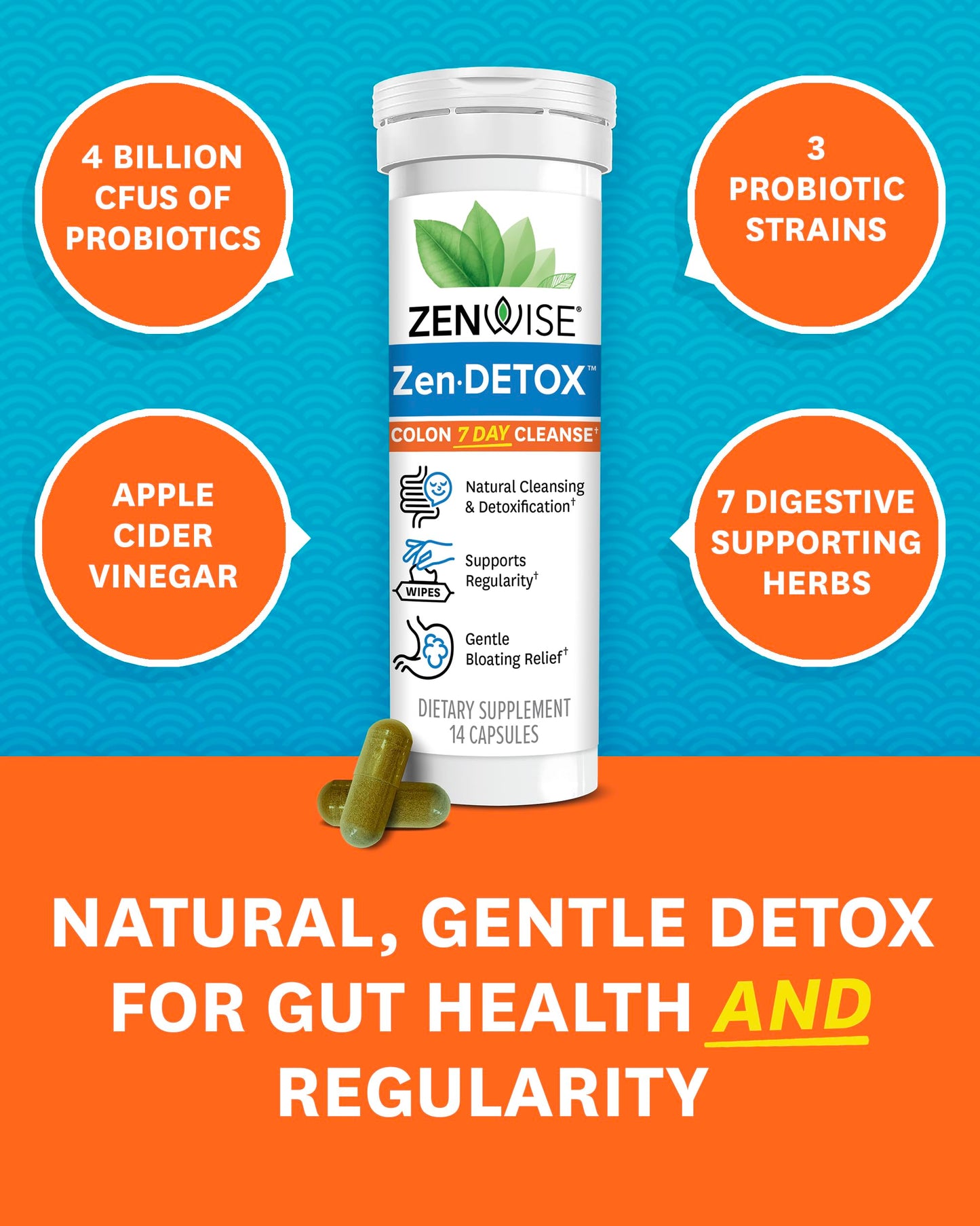 Zenwise Health 7 Day Cleanse - Detox & Colon Cleanse for Men & Women, Gut Cleanse Detox Pills for Digestive Health with Psyllium Husk, Senna Leaf, Bromelain, Ginger, ACV, and Probiotics - 14 CT