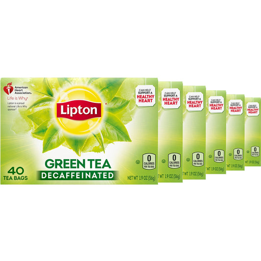 Lipton Decaffeinated Green Tea Bags Unsweetened Teabags for Decaf Hot Tea or Decaf Iced Tea 240 Total Tea Bags 40ct  Pack of 6