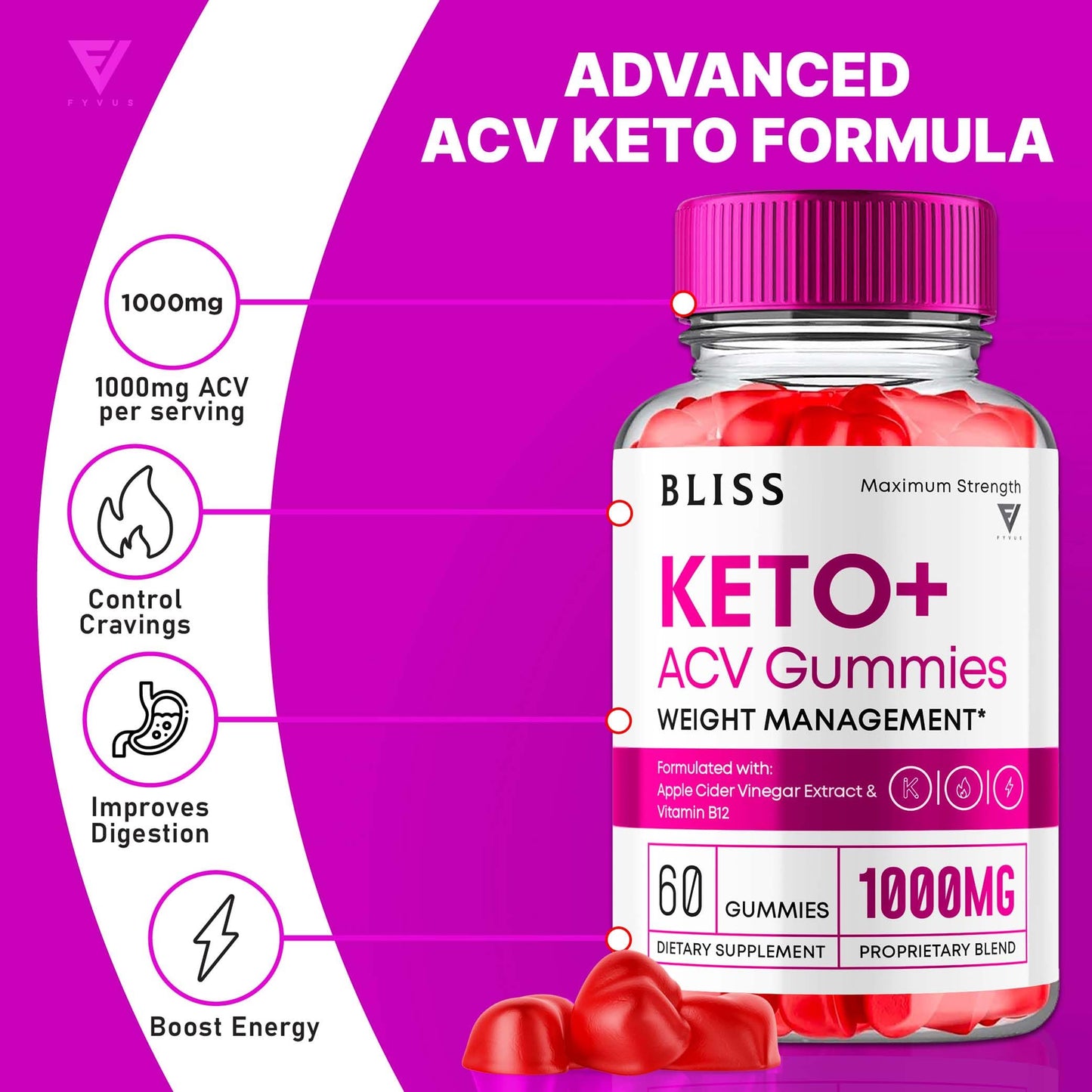 2 Pack Bliss Keto ACV Gummies Advanced Support, Bliss Keto Gummies, Keto Bliss Maximum Strength Keto+ ACV Apple Cider Vinegar Folate Vitamin Supplement, Blissketo 1000MG Beet Root (120 Gummies)