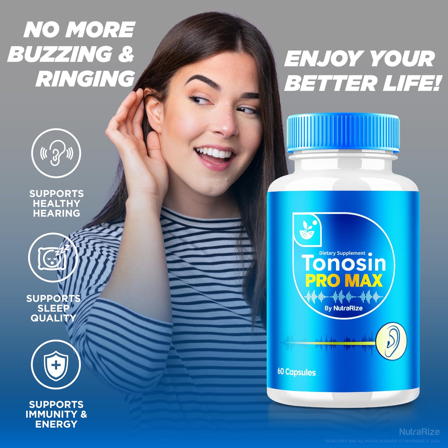 NutraRize (3 Pack) Tonosin Pro Max Capsules, Official Ear Health Formula, All-Natural Supplement to Promote Inner Ear Health, Premium Hearing Support, TonosinProMax Reviews (180 Capsules)