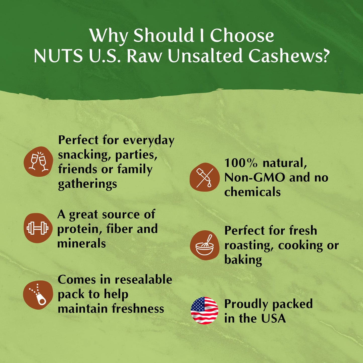 NUTS US  Cashews  Raw and Unsalted  Whole Kernels and No Shell  Fresh  Unroasted  Natural Bulk Cashews  2 LBS