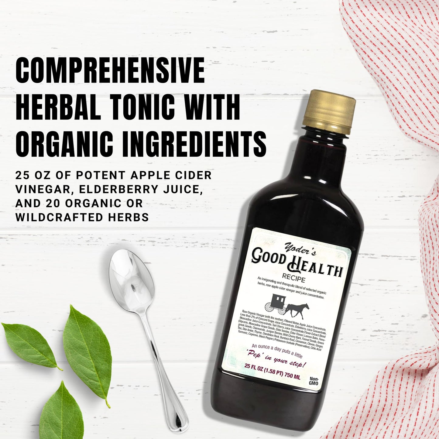 Yoder’s Good Health Recipe Apple Cider Vinegar Liquid Complex, 25 oz, Amish Harvest Herbal Tonic with Elderberry Juice, Organic Wildcrafted Herbs, Raw Detoxifying Antioxidants
