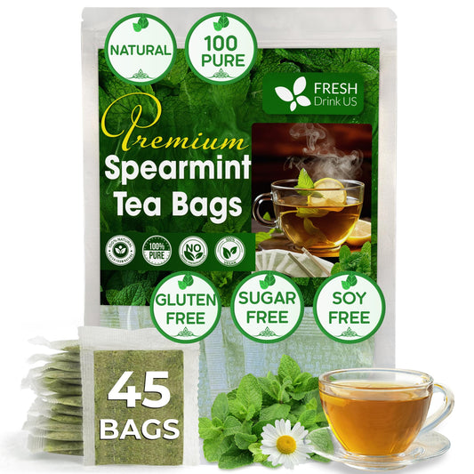 FreshDrinkUS Premium 45 Spearmint Tea Bags 100 Natural Spearmint Leaves Loose Leaf Spearmint Herbal Tea Spearmint Leaf Tea No Sugar No Caffeine No Gluten Vegan