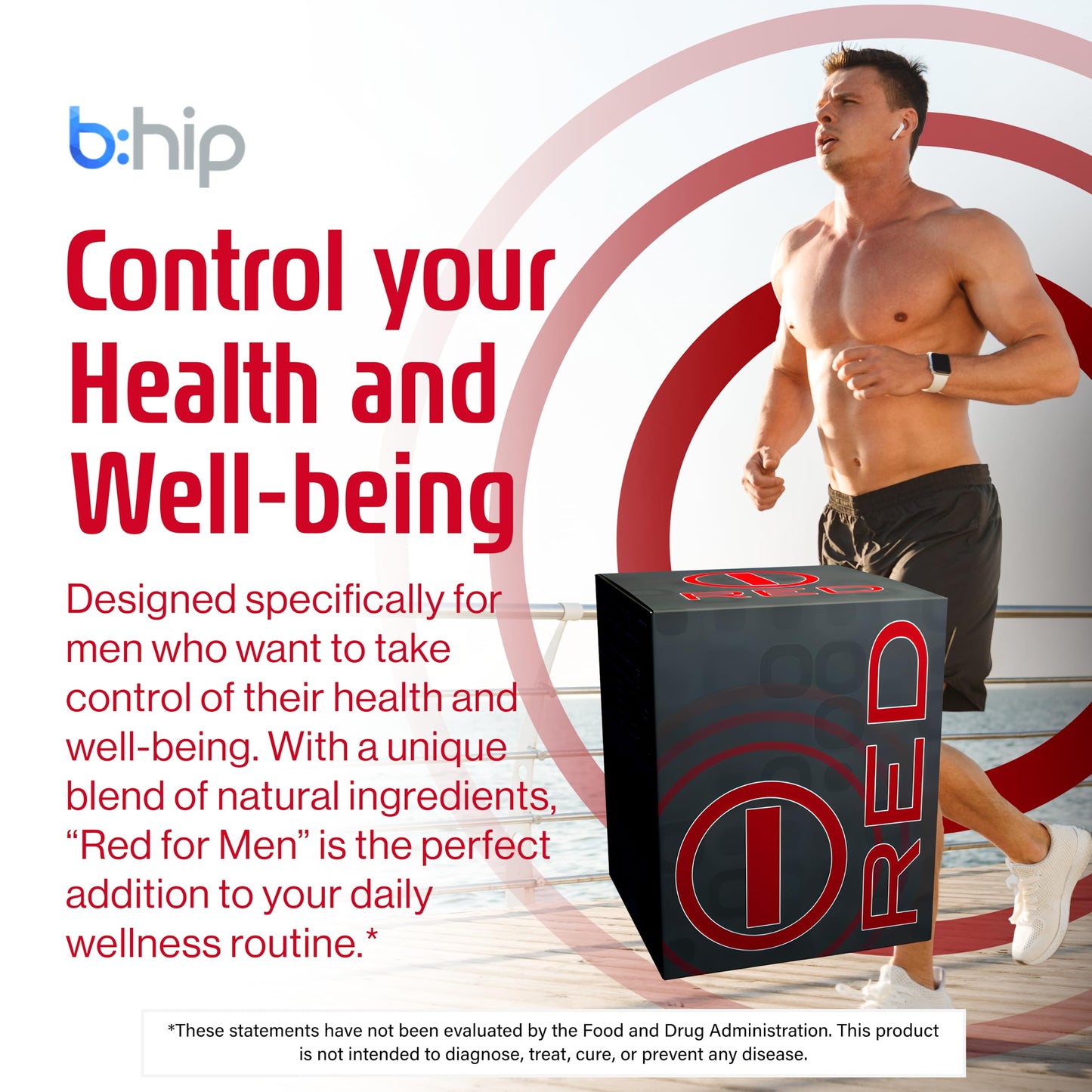 bhip Red for Men (Fit) - Tailored Supplement for Hormonal Health, Supports Energy, Heart Health, Vitality, & Virility - 30 Servings