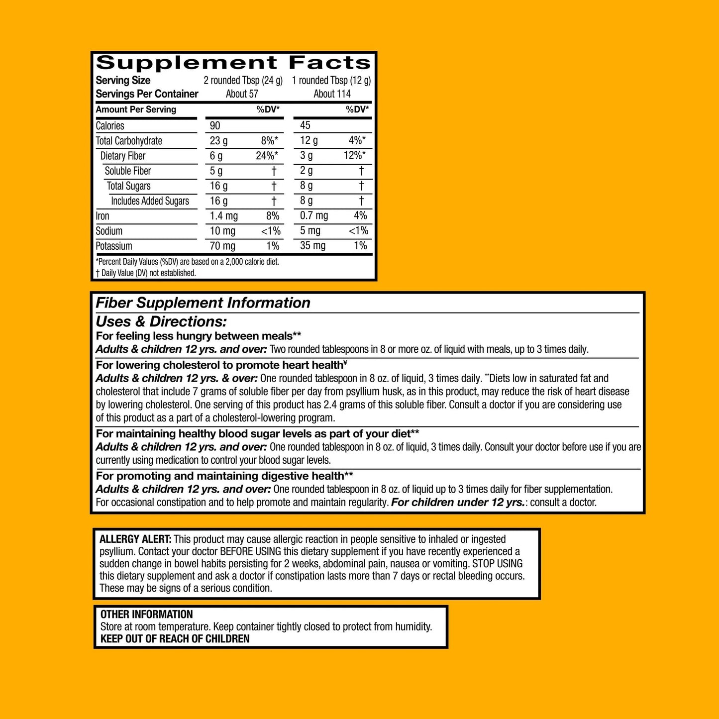 Daily Fiber Powder 48.2 oz - 114 Tablespoon Doses Orange Flavored Fiber Supplement, Soluble Fiber, Organic Fiber Supplement, Vegan Powder. (Pack of 1)