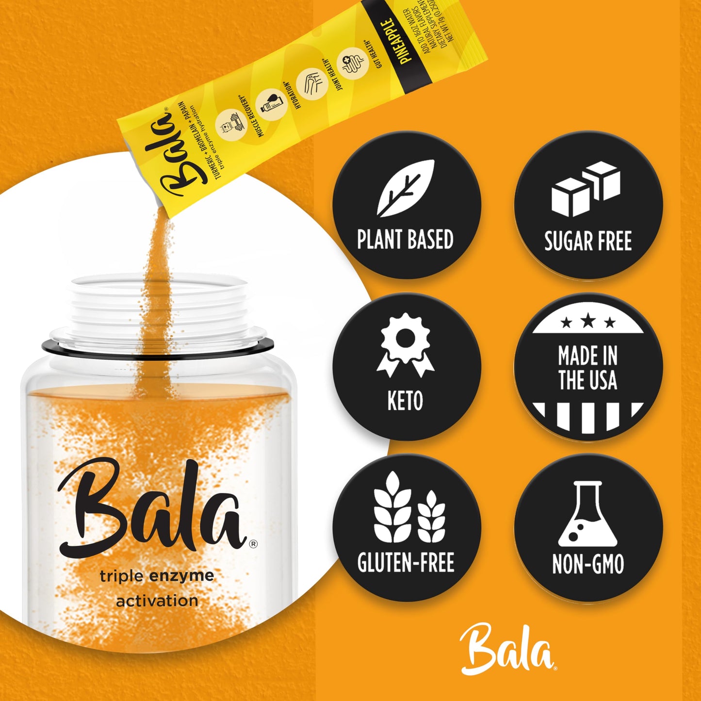 BALA Enzyme Hydration & Sugar-Free Electrolyte Drink Mix - Turmeric, Bromelain, Papain - Recovery, Immunity, Mobility - Variety Pack 0.25oz (12 Count)