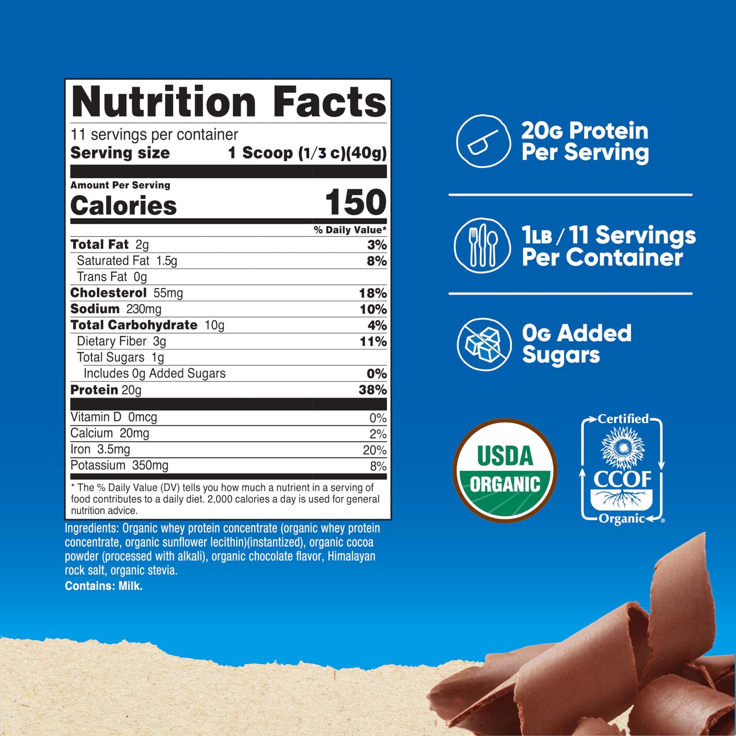 Nutricost Organic Whey Protein Concentrate, Double Chocolate Flavored, (1LB) - Gluten-Free, Non-GMO