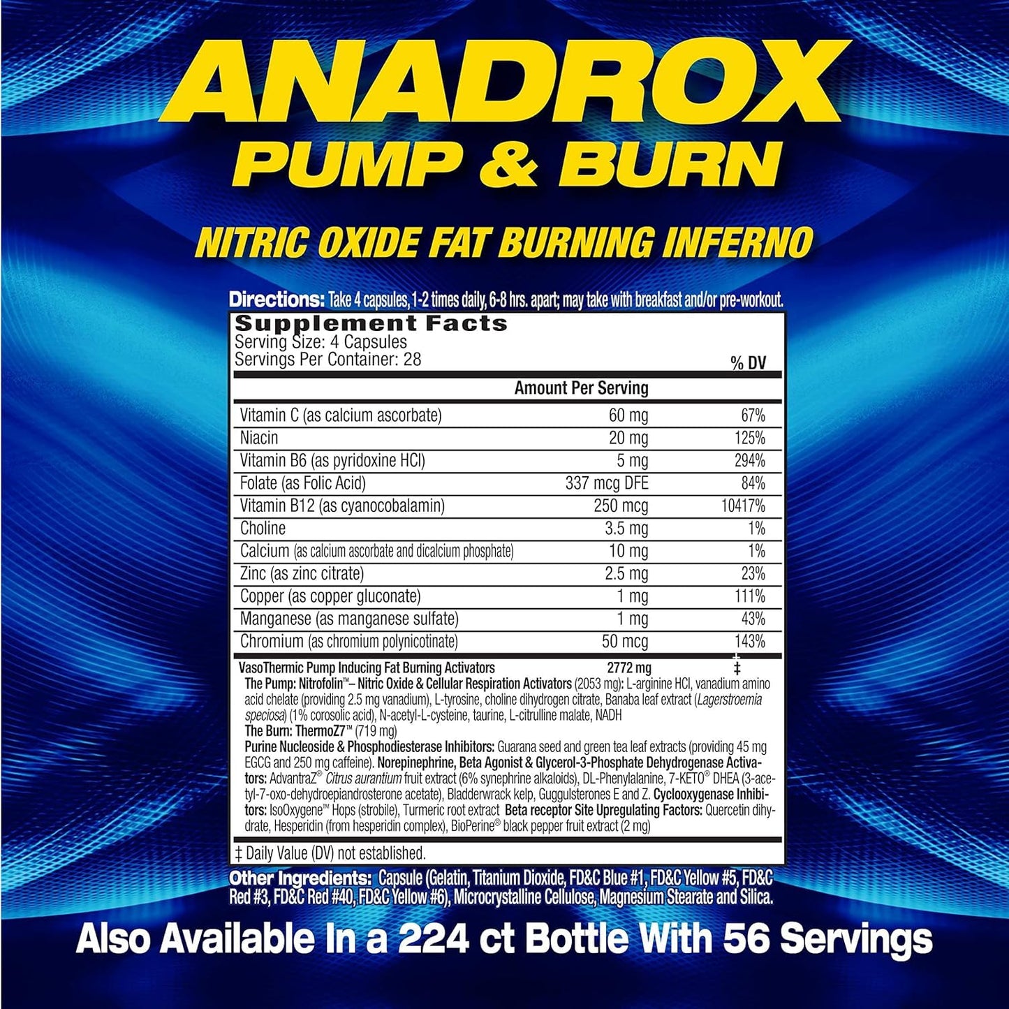 MHP Anadrox Pump & Burn, Nitric Oxide Fat Burning Inferno, 112 capsules