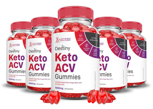 (5 Pack) Destiny Keto ACV Gummies Advanced Formula 1000MG Destiny Keto Gummies Apple Cider Vinegar Formulated with Pomegranate Beet Juice Powder B12 Vegan Non GMO 300 Gummys