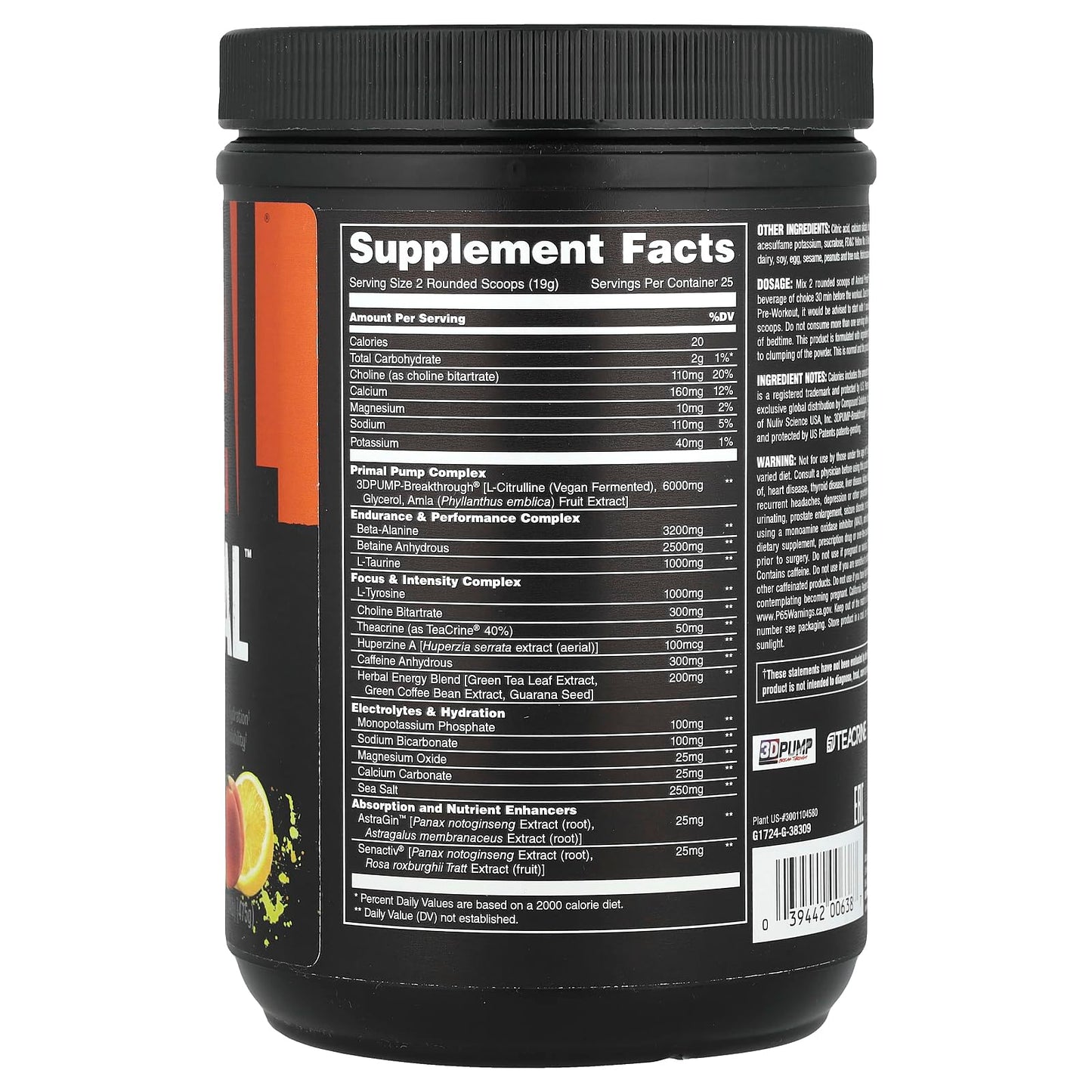 Animal Pre-Workout Primal - Wick'd Peach (16.75 Oz. / 25 Servings)