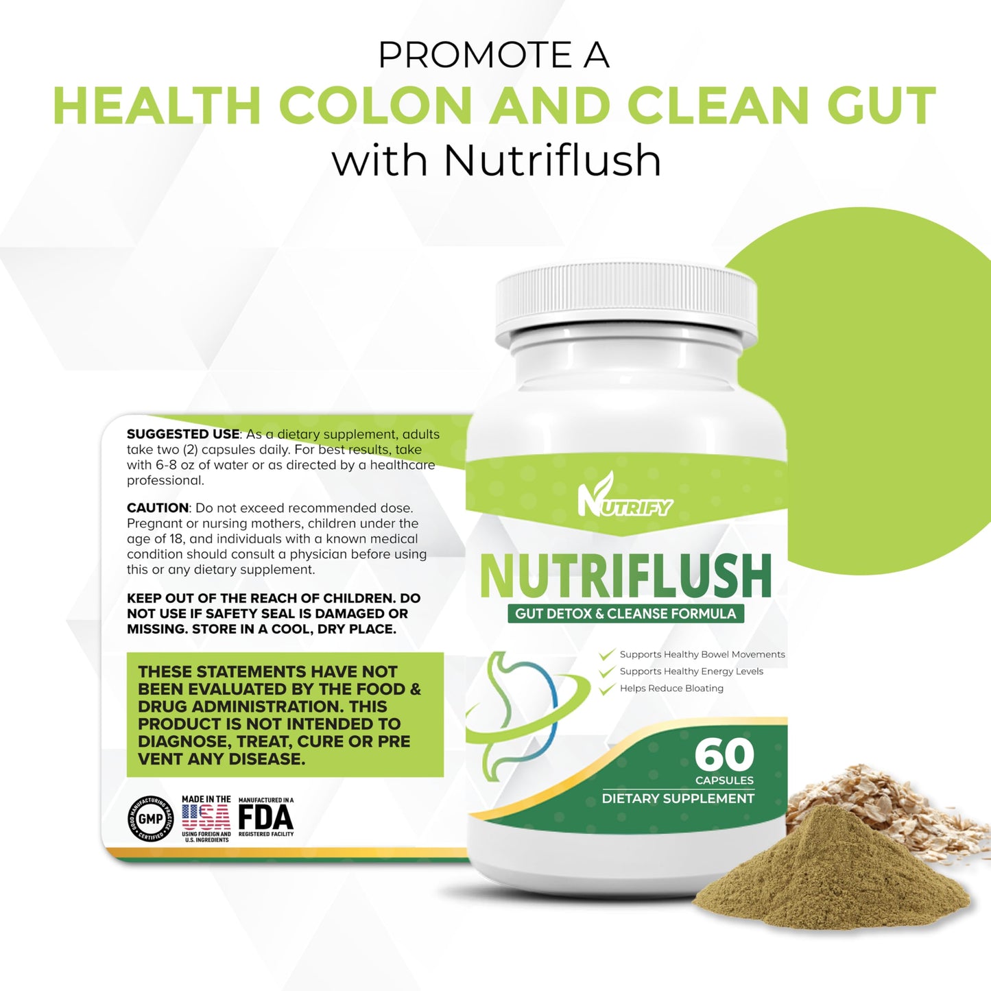 NutriFlush - Powerful Colon Support & Gut Cleanse Formula, High Absorption, GMO Free, Made in USA