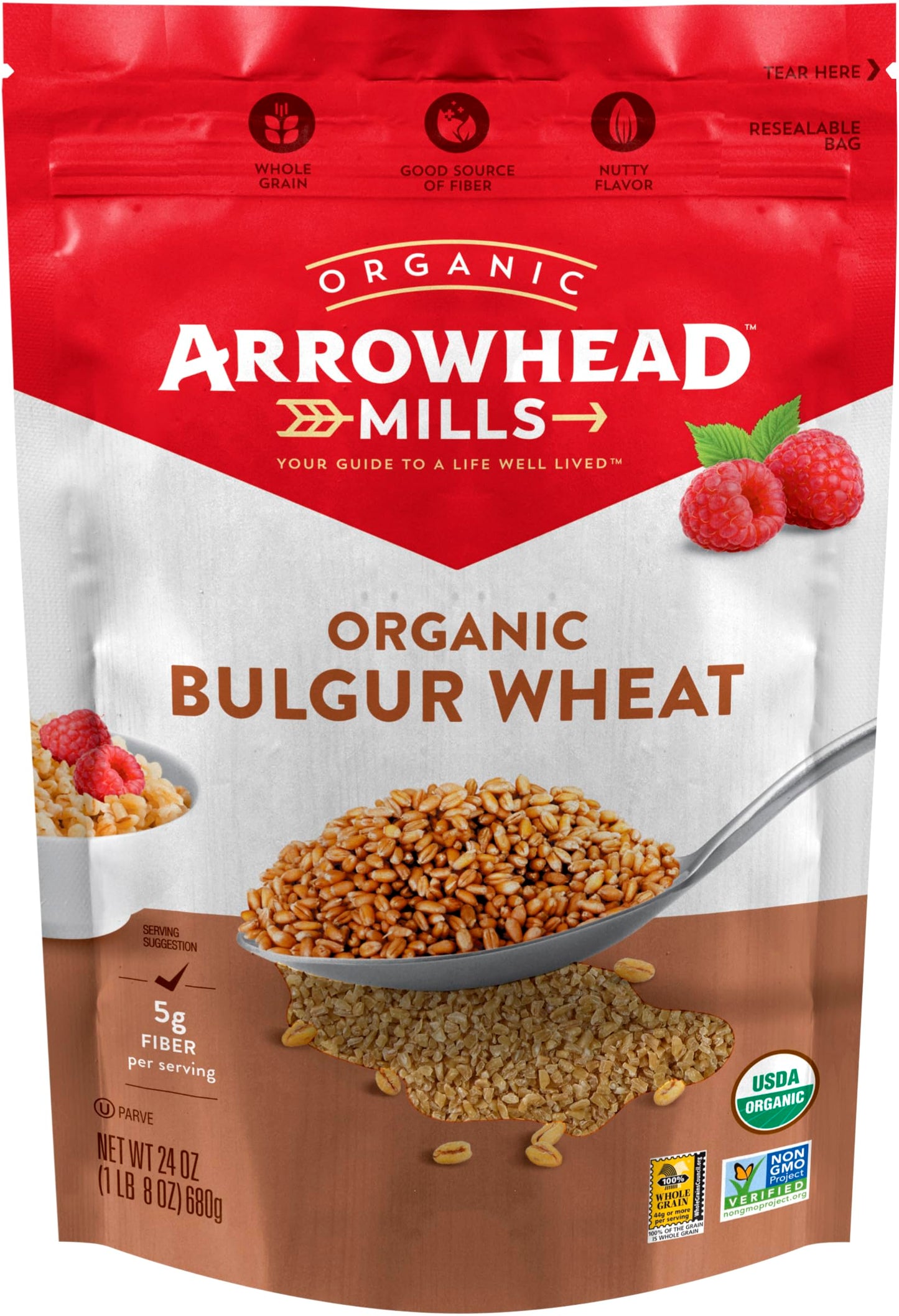 Arrowhead Mills Breakfast Variety 1 of each Steel Cut Oats and Bulgur Wheat USDA Organic NonGMO 24 oz Pack of 2 with By The Cup Cereal Bowl