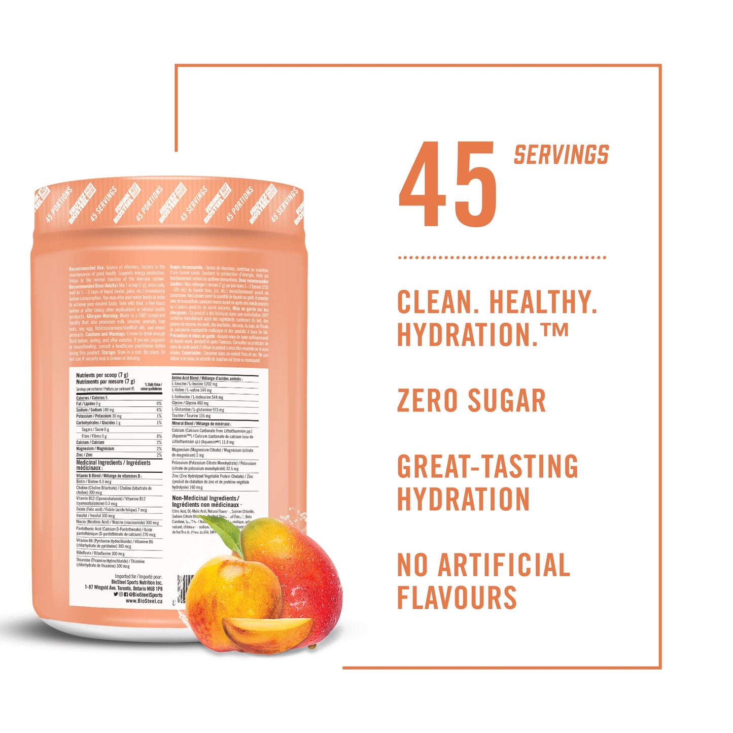 BIOSTEEL Peach Mango Sport Drink Powder, 315 GR