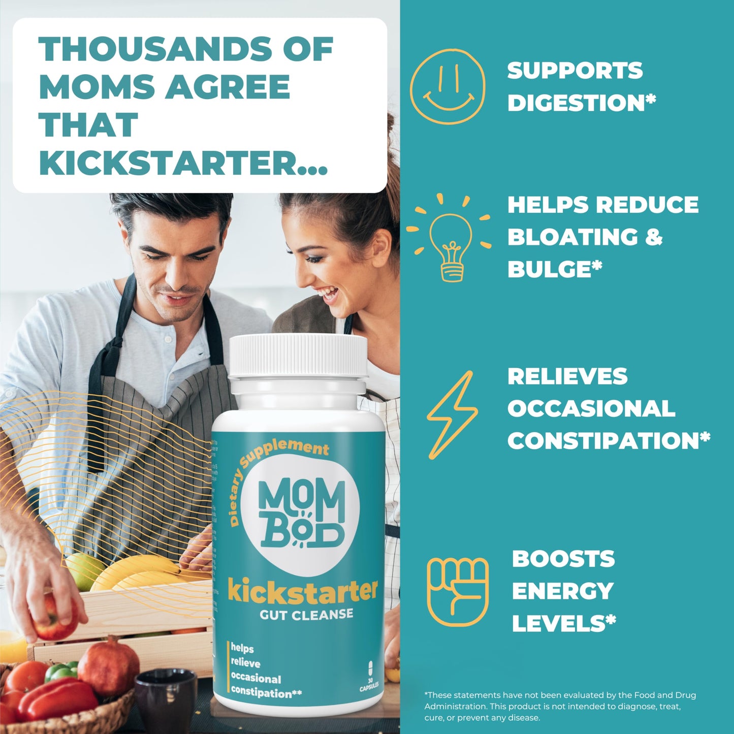 MomBod kickstarter Gut Cleanse for Women - All-Natural Constipation Relief, Gentle Detox with Senna, Cascara, Aloe & Flax, Non-GMO, Made in USA, Clinically Tested, Supports Digestive Health