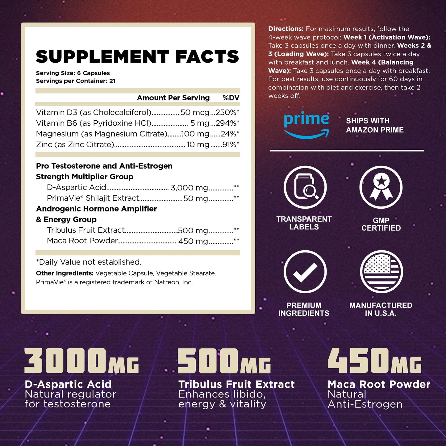 Vintage Boost - Testosterone Booster for Men with Natural Ingredients - Maca Root - Shilajit - Tribulus Terrestris - Boosts Vitality, Builds Muscle & Increases Muscle Hardness - 126 Veggie Caps