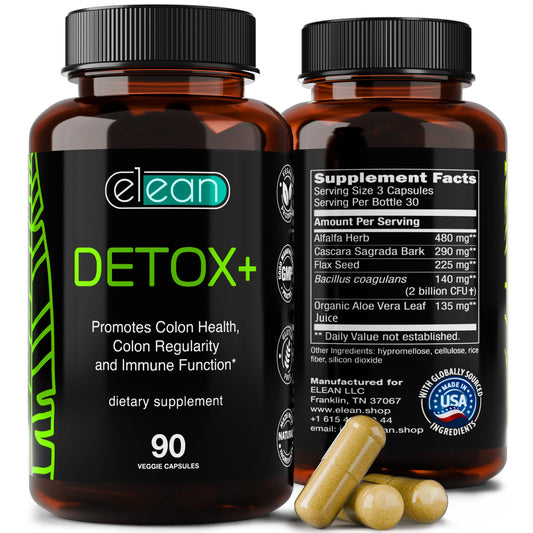 ELEAN Detox Plus Blended with Probiotic, Alfalfa, Flax Seed, Organic Aloe Vera, Сascara Sagrada bark for Colon Cleanse, Gut Health, Digestive Health and Total Colon Care. 90 Capsule 30 Days Supply