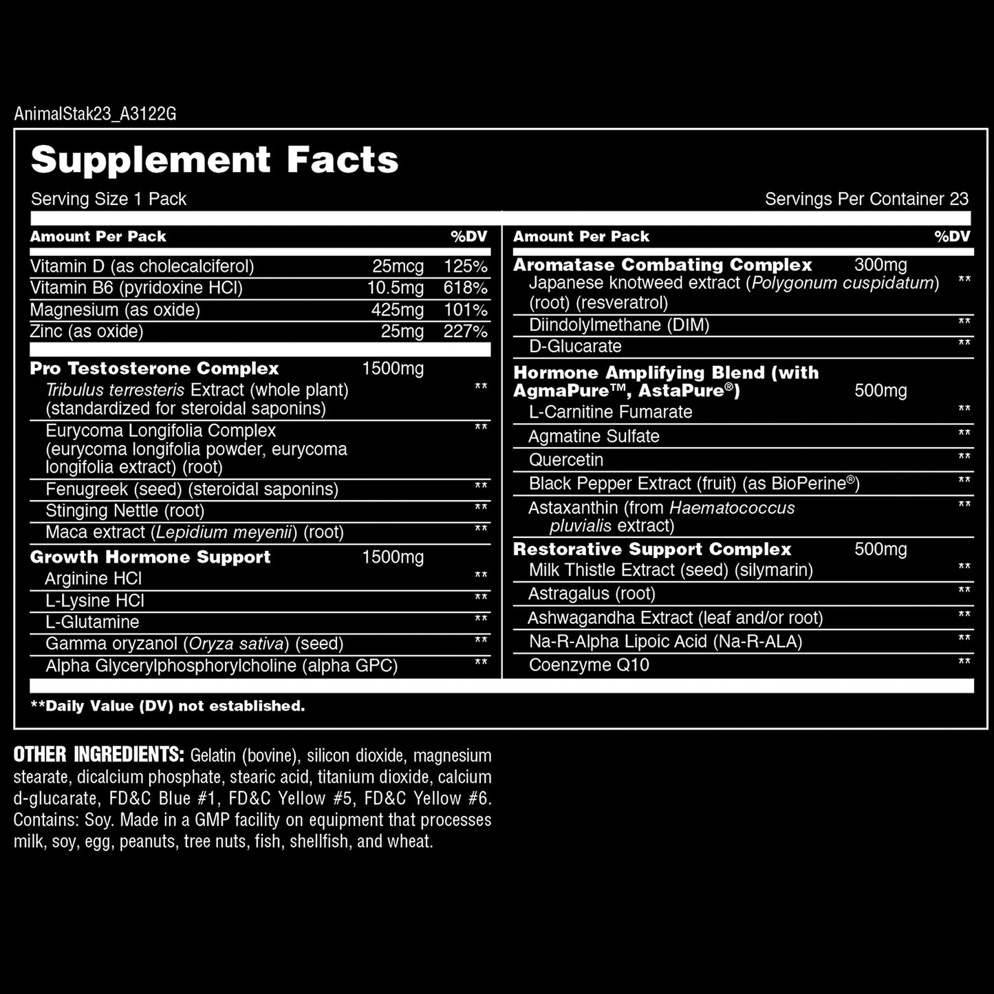 Animal Stak - Complete Natural Hormone Booster Supplement with Tribulus - Natural Testosterone Booster for Athletes - Contains Estrogen Blockers - 1 Month Cycle