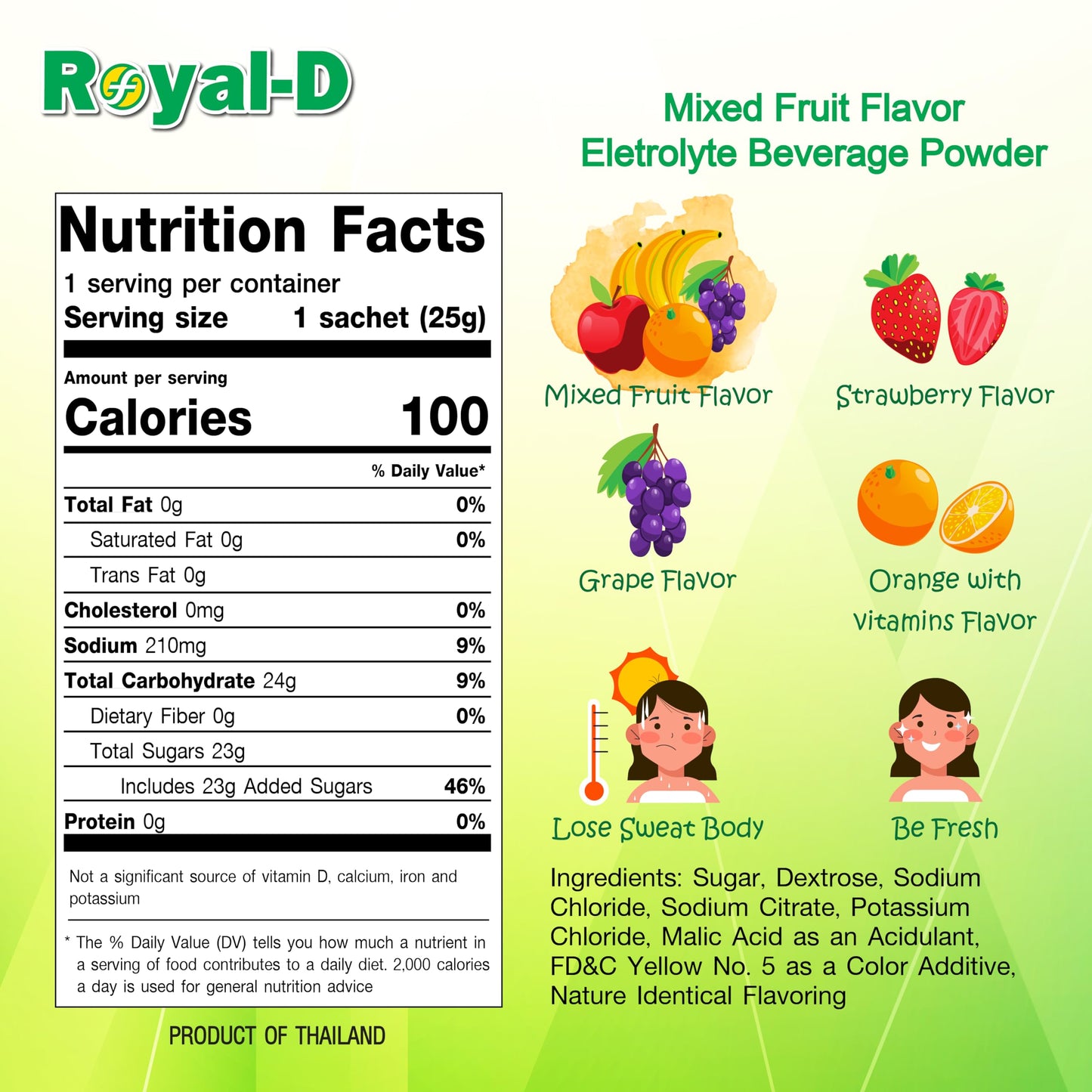 Royal-D Electrolyte Beverage Powder - Electrolyte Powder for Dehydration Relief, Isotonic Electrolyte Drink Mix, Electrolyte Drink Mix. Sodium, Potassium -Mixed Fruit Flavor (8.8 Oz Box, 4 Count)