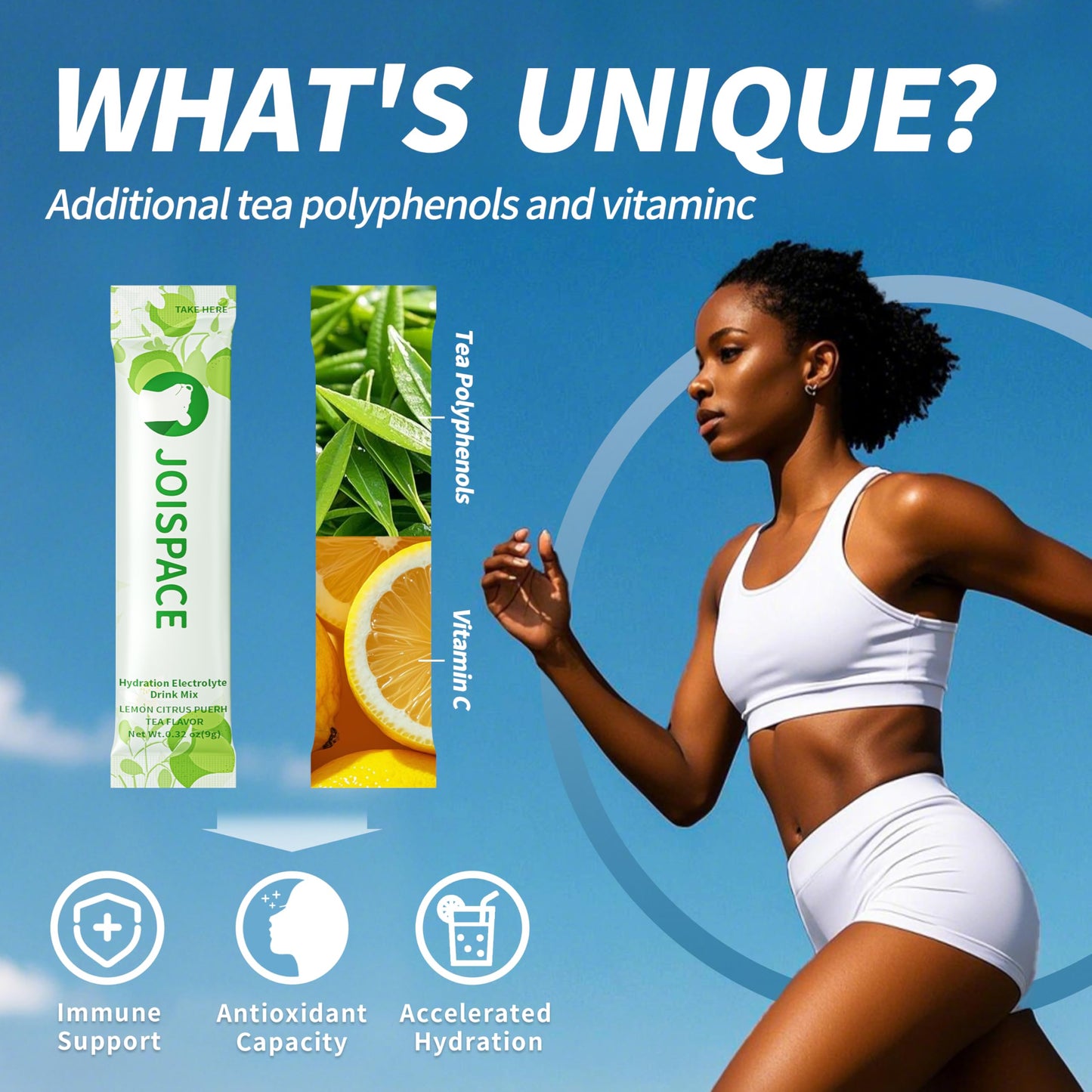 JOISPACE Electrolyte Drink Mix with Tea Polyphenols | Fast Hydration & Electrolytes Boost | Non-GMO, Vegan, Gluten-Free | Lemon Tea & Lemon Lime Tea, 32 Servings