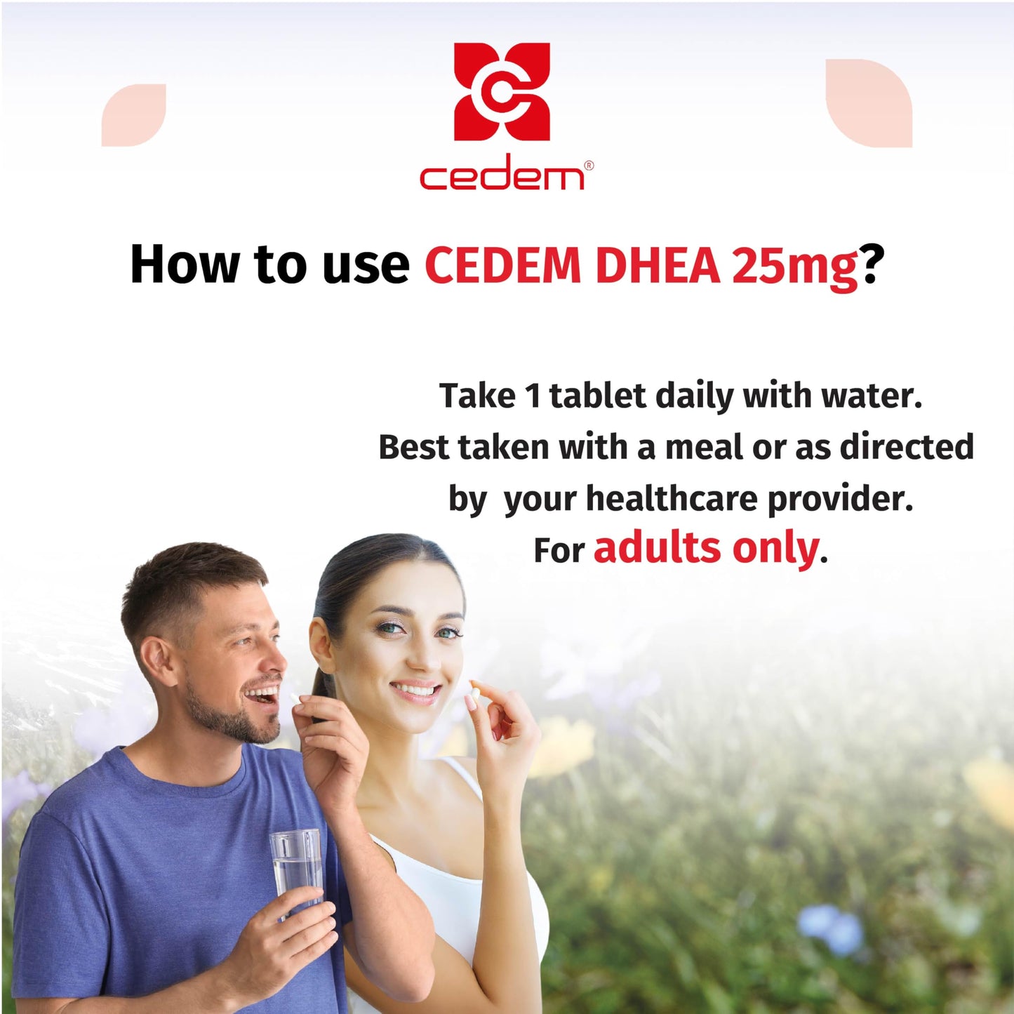 CEDEM Switzerland DHEA Supplement for Hormone Balance for Women & Men, Energy, Mood & Healthy Aging, Supports Lean Muscle Mass, Bone Strength & Immune Health Tablets (25 mg, 90 Tablets)