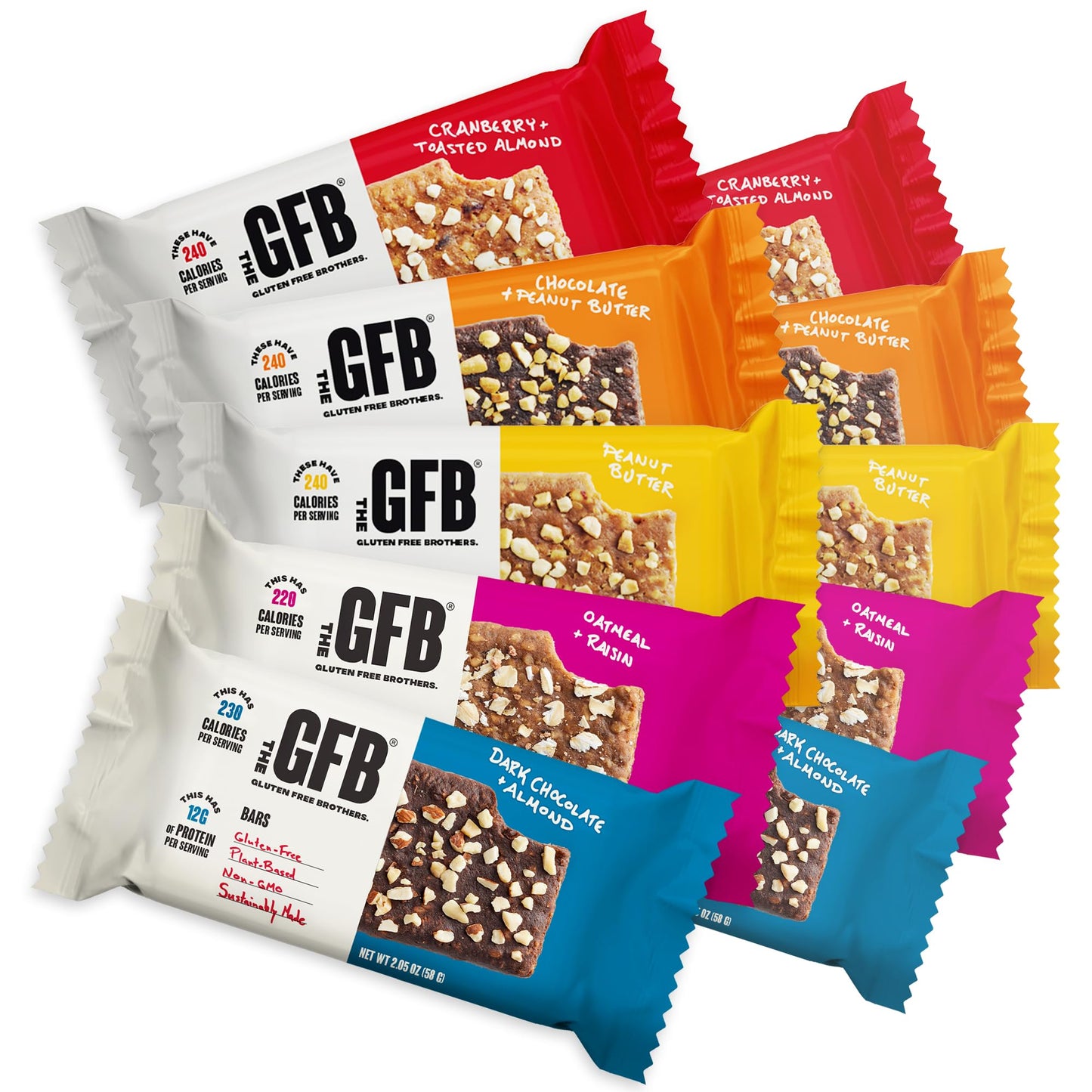 The GFB Variety Pack Protein Bars - Gluten Free, Plant Based, Non GMO, Sustainably Made - Ridiculously Tasty, Healthy, Vegan, Nutrition Snack Protein Bars, 2.05 oz (10 Count)