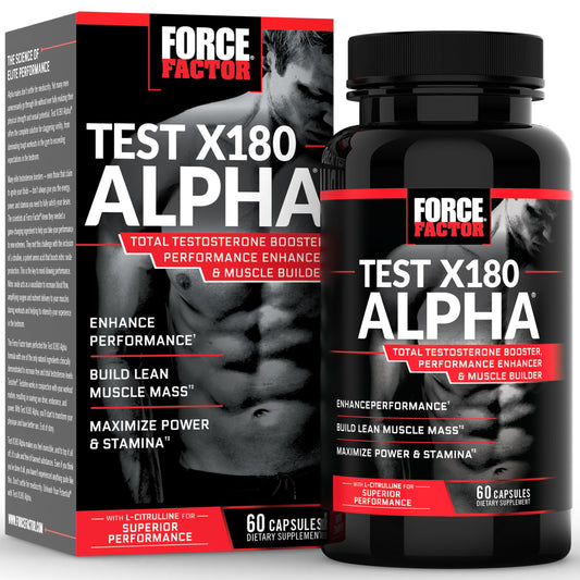 Force Factor Test X180 Alpha Total Testosterone Booster for Men with Fenugreek Seed and Maca Root to Increase Blood Flow, Build Lean Muscle, Improve Male Athletic Performance, 60 Capsules