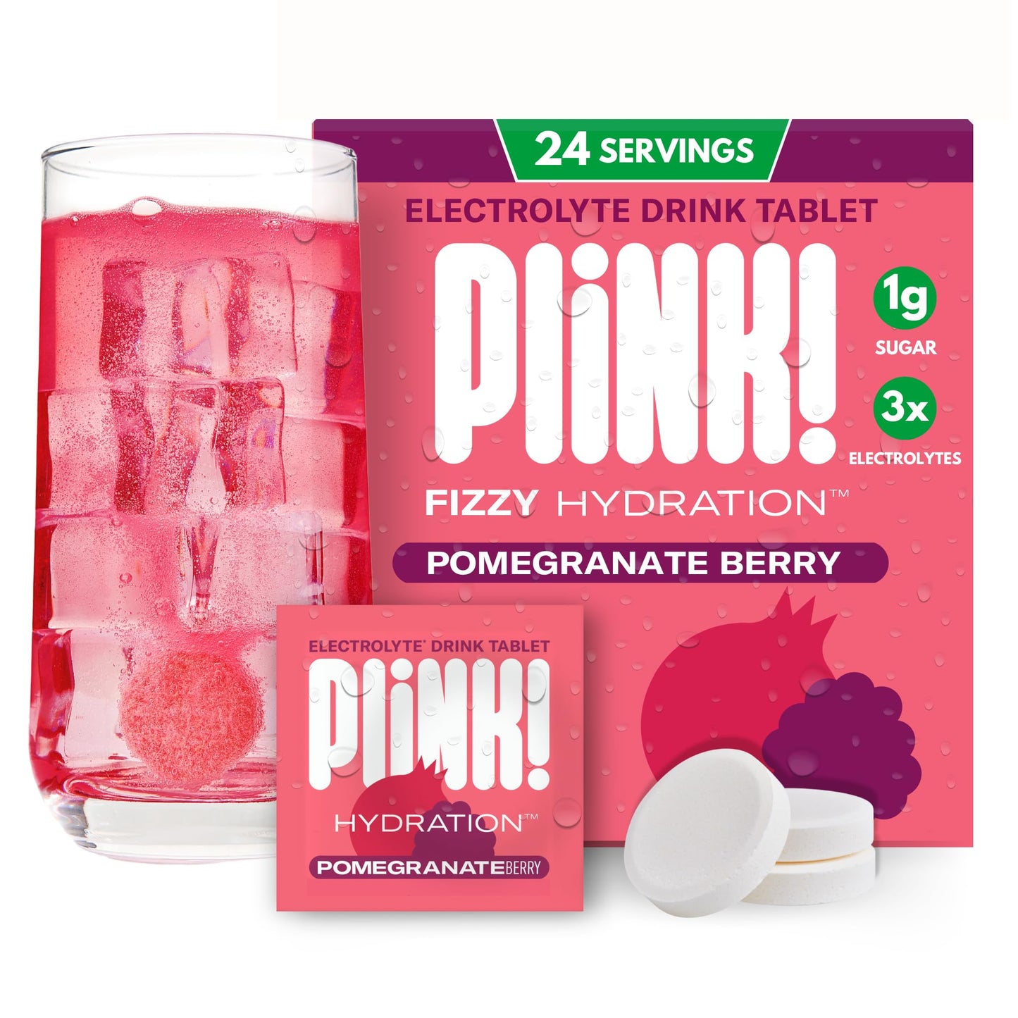 Plink! Fizzy Electrolyte Drink Tablets for Daily Hydration - 24ct Electrolyte Tablets + Sodium, Potassium, Magnesium, Low-Calorie, Low-Sugar Keto Electrolytes Powder Hydration Packets Water Flavoring