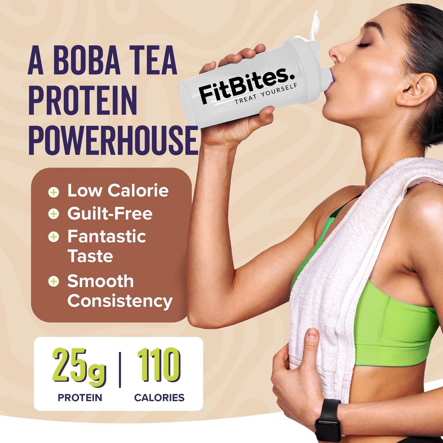 FitBites Boba Tea Protein 100% Whey Protein Powder Isolate (Milk Tea), Natural Energy Coffee Replacement, Sugar Free, Gluten Free, Lactose Free, Soy Free, Real Ingredients, 5.9g BCAAs