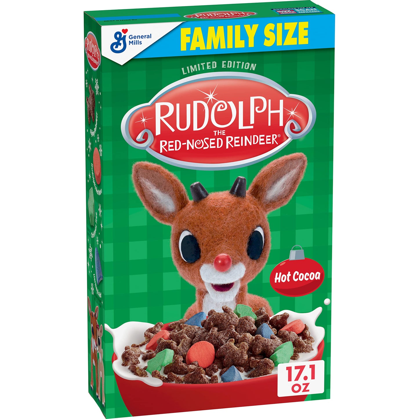 Rudolph the RedNosed Reindeer Breakfast Cereal Hot Cocoa Flavored Corn Cereal with Marshmallows Family Size 171 oz