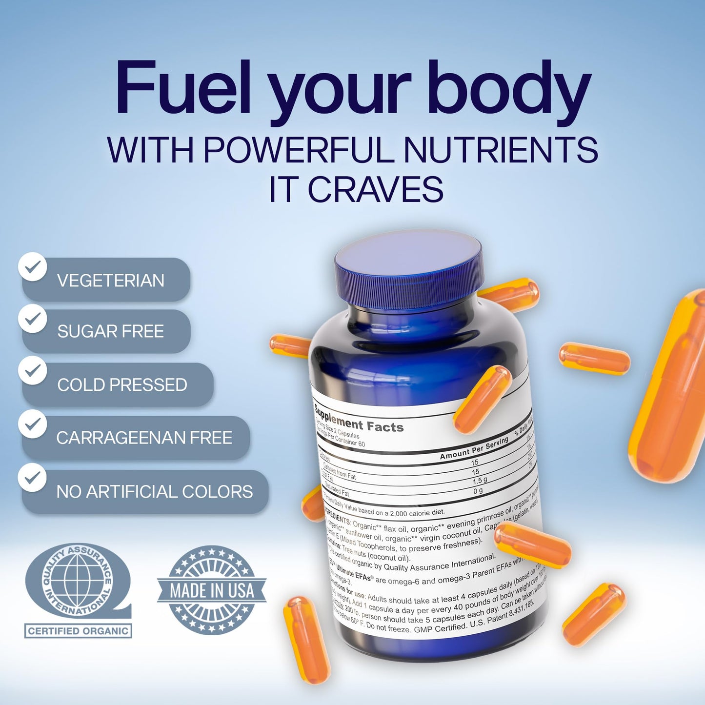 Fish Oil Omega 3 Supplements Alternative-YES Omega 3 & 6 Fatty Acid - Burpless, Plant Based - DHA, EPA, SDA - Cholesterol, Heart, Skin, Energy, Eyes, Immunity Support by YES (120 gelcaps)