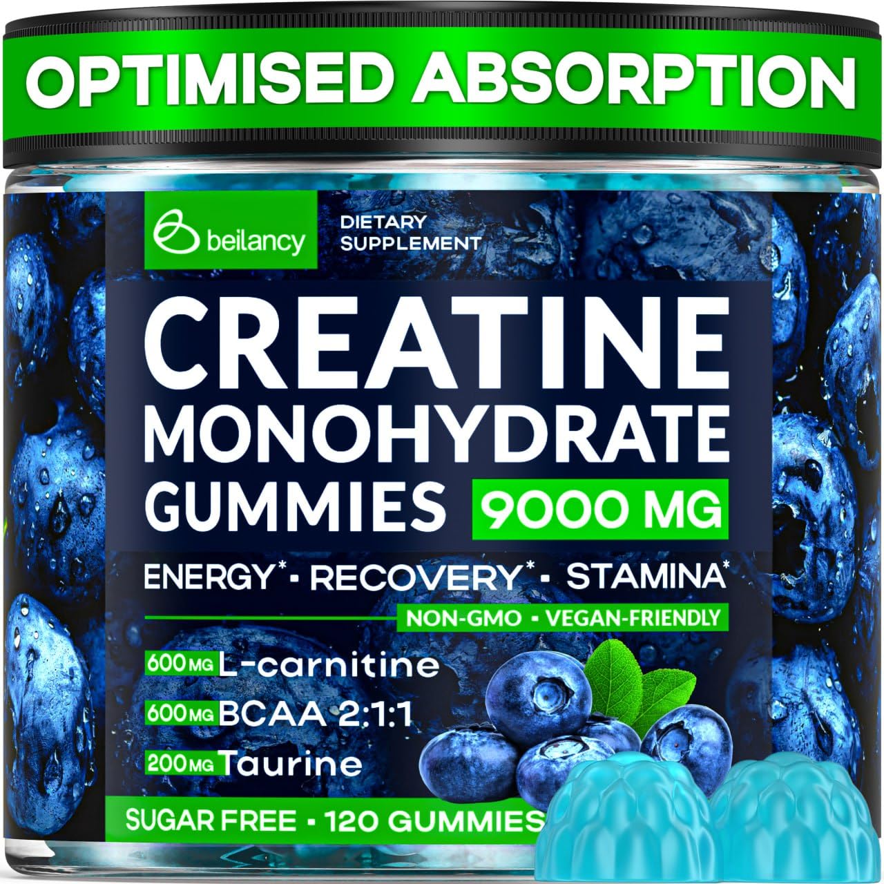 Creatine Monohydrate Gummies Complex 9000 MG for Men & Women, Easy-to-Take Creatine Monohydrate Supplement for Muscle Growth, Strength & Energy Support, Pre Workout Gummies 120 Count per Bottle