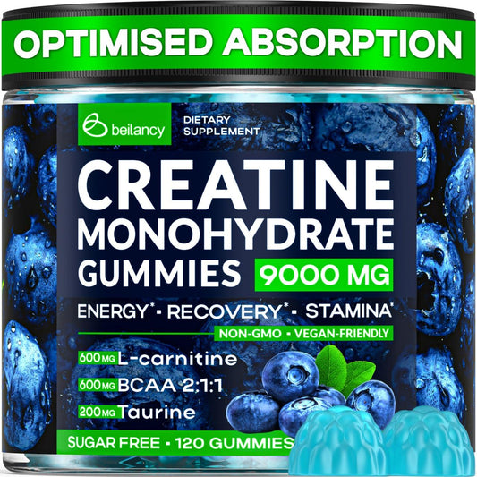 Creatine Monohydrate Gummies Complex 9000 MG for Men & Women, Easy-to-Take Creatine Monohydrate Supplement for Muscle Growth, Strength & Energy Support, Pre Workout Gummies 120 Count per Bottle